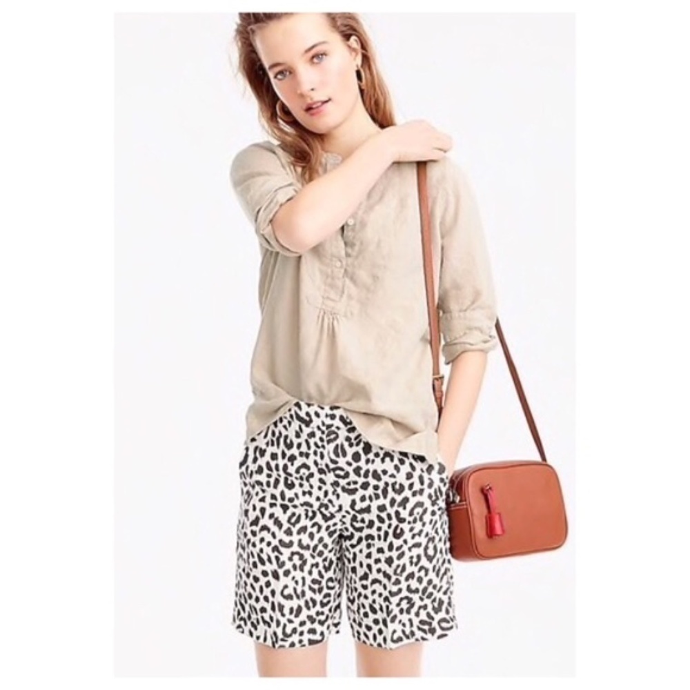 J. Crew leopard print linen blend bermuda shorts